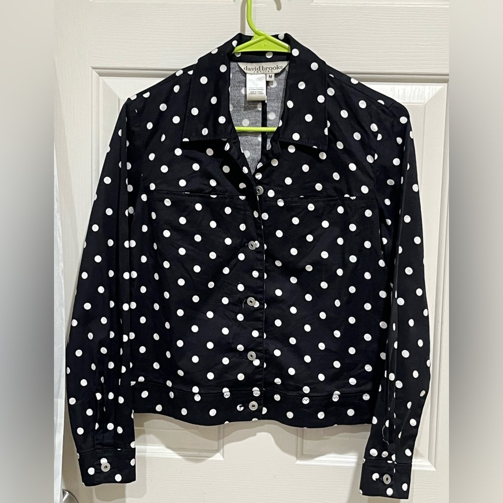 DAVID BROOKS PETITES Black & White Polka Dot VINTAGE Jacket WOMENS M